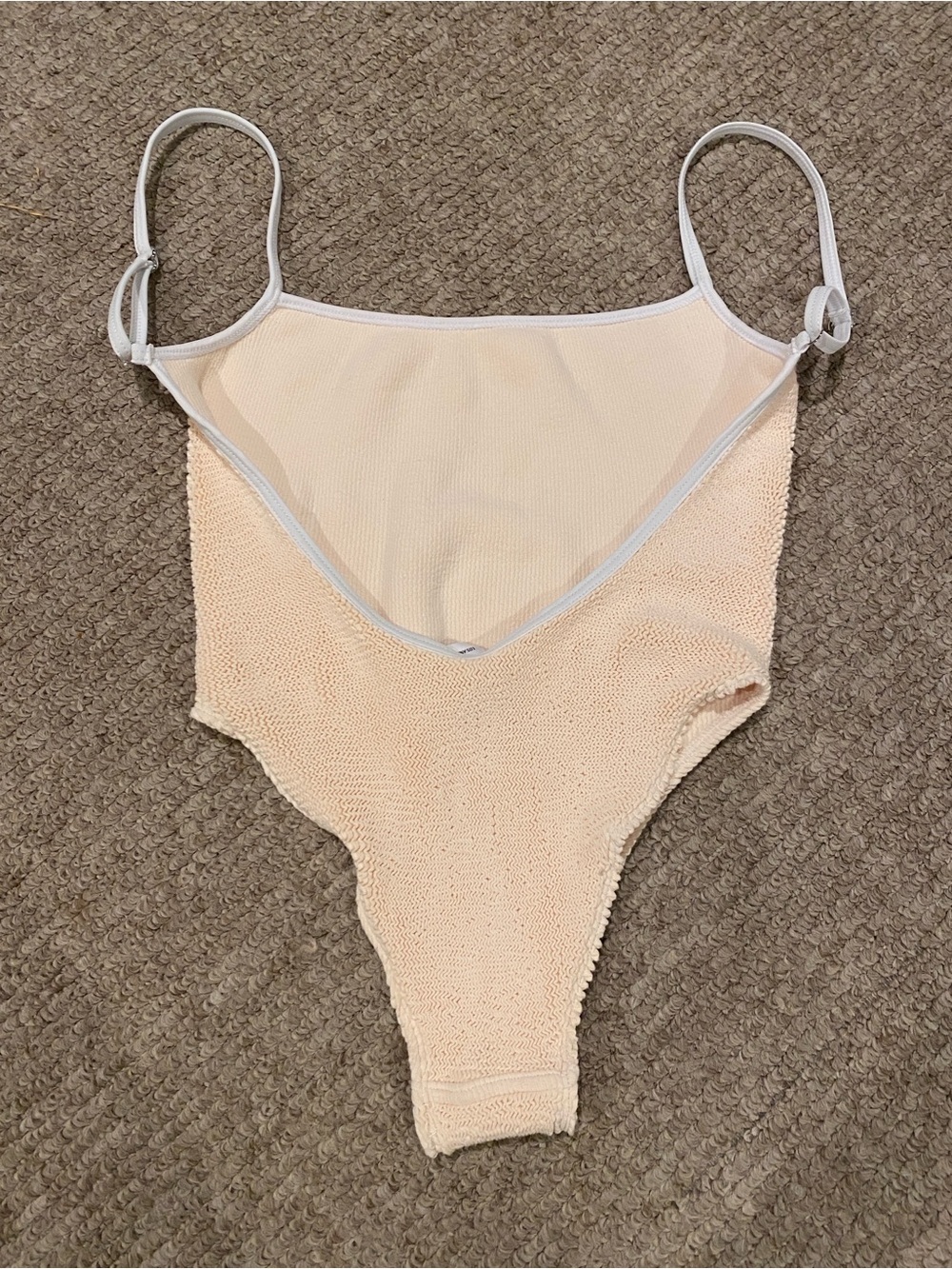 Cream One-Piece Swimsuit with white Trim - Picture 4 of 5